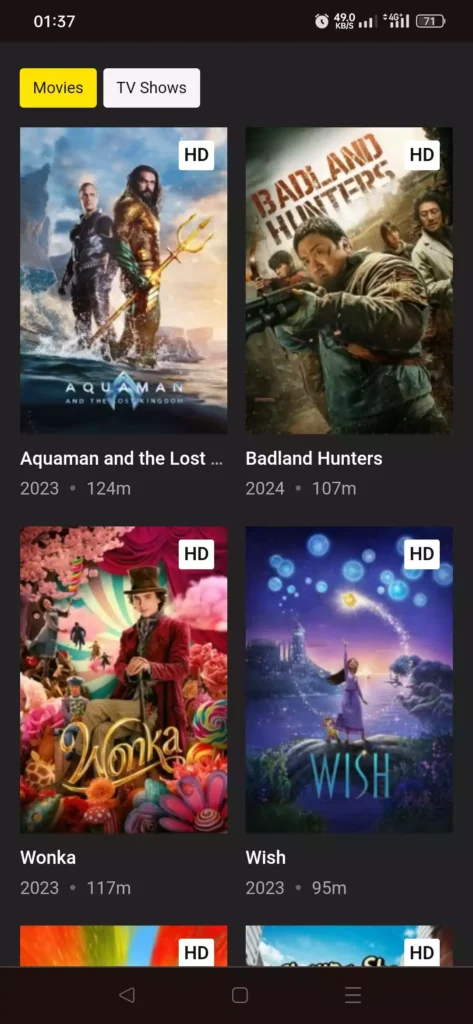 Bflix app movie thumbnails